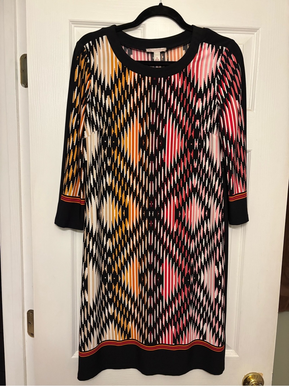 Black Multicolor Patterned Knit Shift Dress